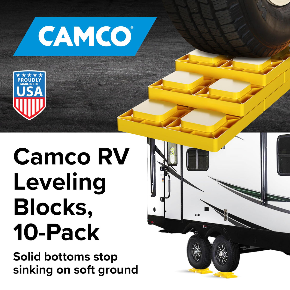 Camco top-down view of stacked blocks showing nesting and compact storage benefit