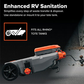 Camco Tough-Pack mounted on a tote tank for easy reach and secured transport