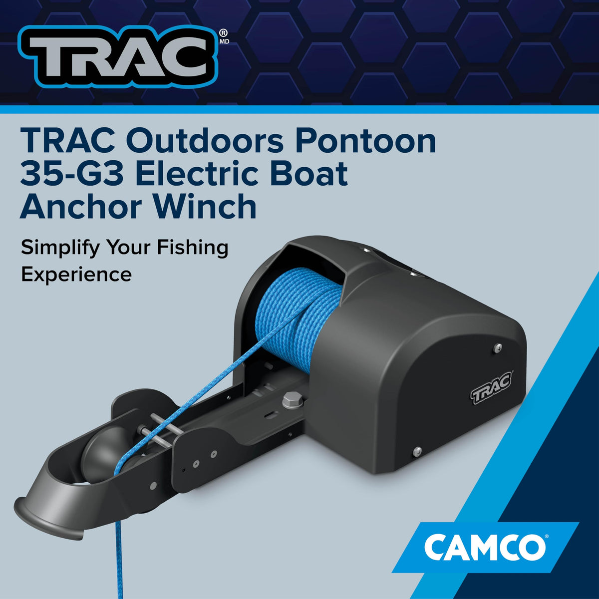 Camco TRAC visible all-steel gear motor close-up for durability reassurance