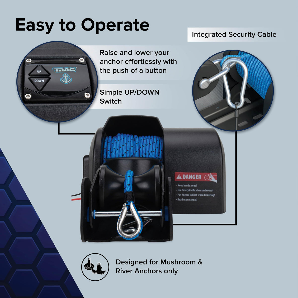 Camco TRAC 100-foot pre-wound double-braid rope detail illustrating tidy storage