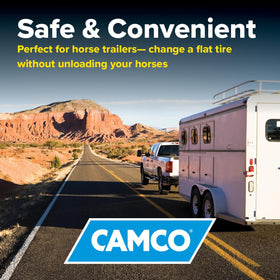 Camco Trailer‑Aid set up at roadside beside an RV demonstrating safer maintenance benefit