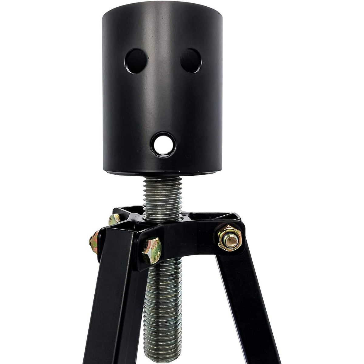 Camco tripod beside a ruler for scale to confirm size and portability benefit