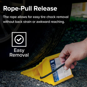 Camco chock in use under trailer wheel providing visible stability