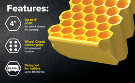 Camco wheel chock with non-slip rubber grippers preventing movement on surfaces