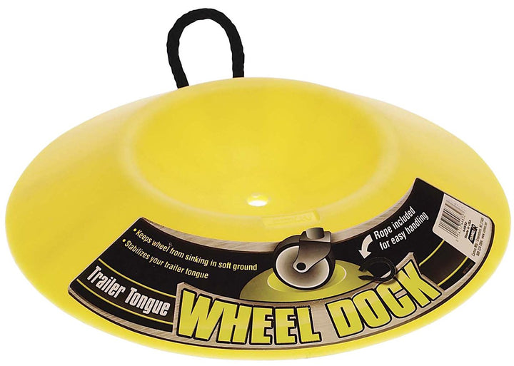 Camco wheel dock front view showing stable base and quick placement benefit