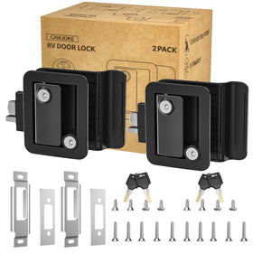 CAMJOKE front-facing lockset showing twin locks and benefits of keyed-alike convenience