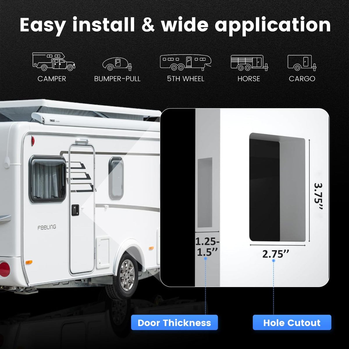 CAMJOKE lock installed on camper door showing weatherproof protection while traveling