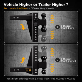 CAMMOO height comparison showing rise versus drop for precise trailer leveling