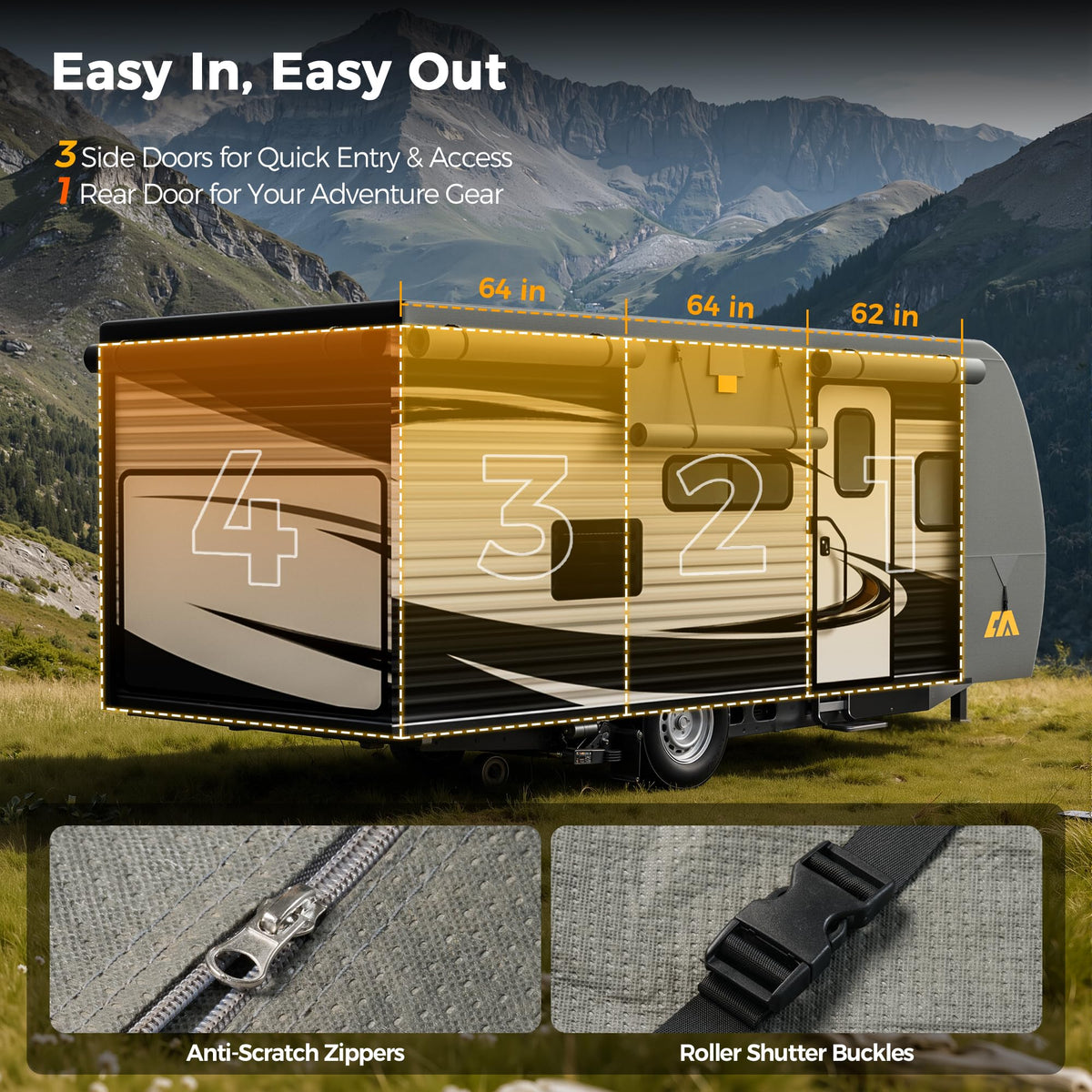 CAMMOO cover fitted on 18–20ft trailer in driveway showing real-world protection benefit