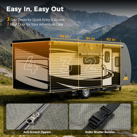 CAMMOO cover fitted on 18–20ft trailer in driveway showing real-world protection benefit