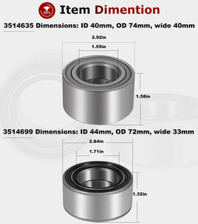 Camoo bearings side-by-side comparison showing front and rear fitment clarity