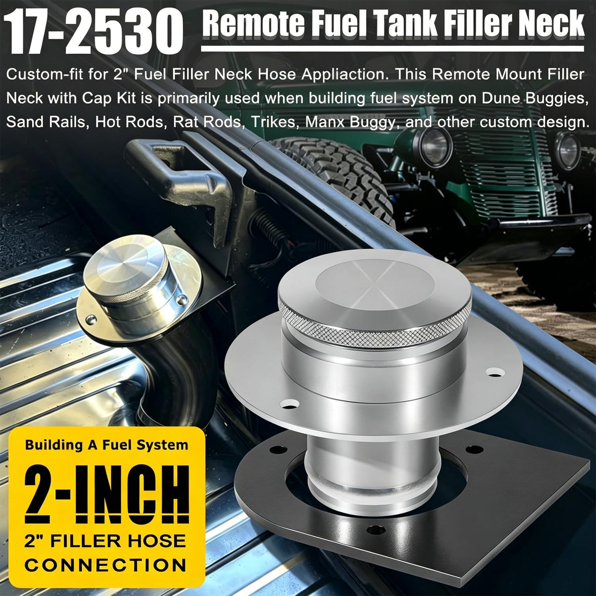 Camoo billet aluminum gas cap closeup highlighting corrosion resistance and finish