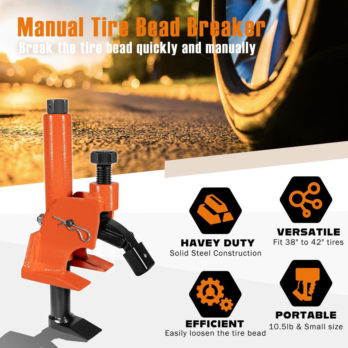 Camoo clamp jaw detail securing wheel rim for stable bead separation