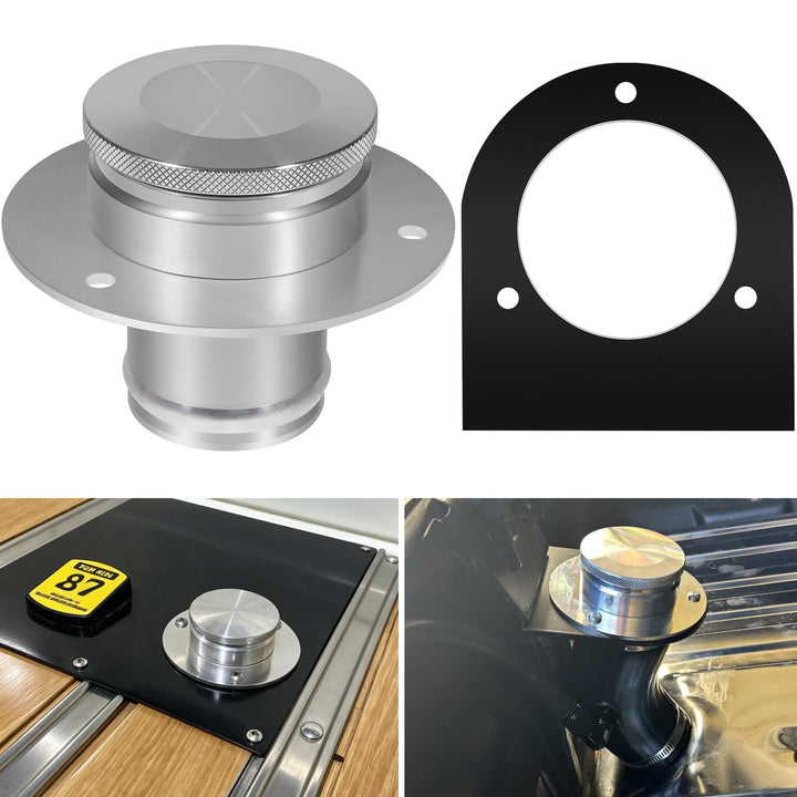 Camoo front view of remote filler neck showing durable construction and easy access