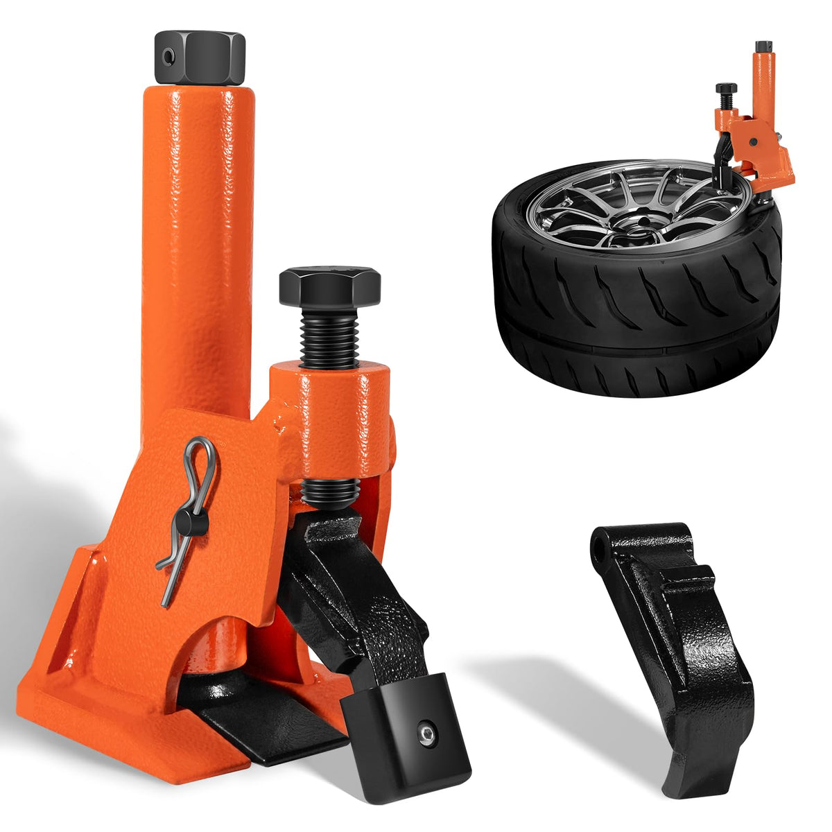 Camoo front view of bead breaker showing clamp and base for easy rim removal