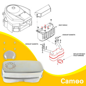 Camoo muffler mounted on a riding mower demonstrating correct alignment benefit