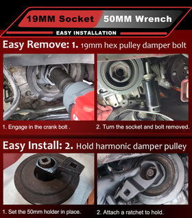 Camoo tools in use on Honda engine, improves crank bolt removal safety