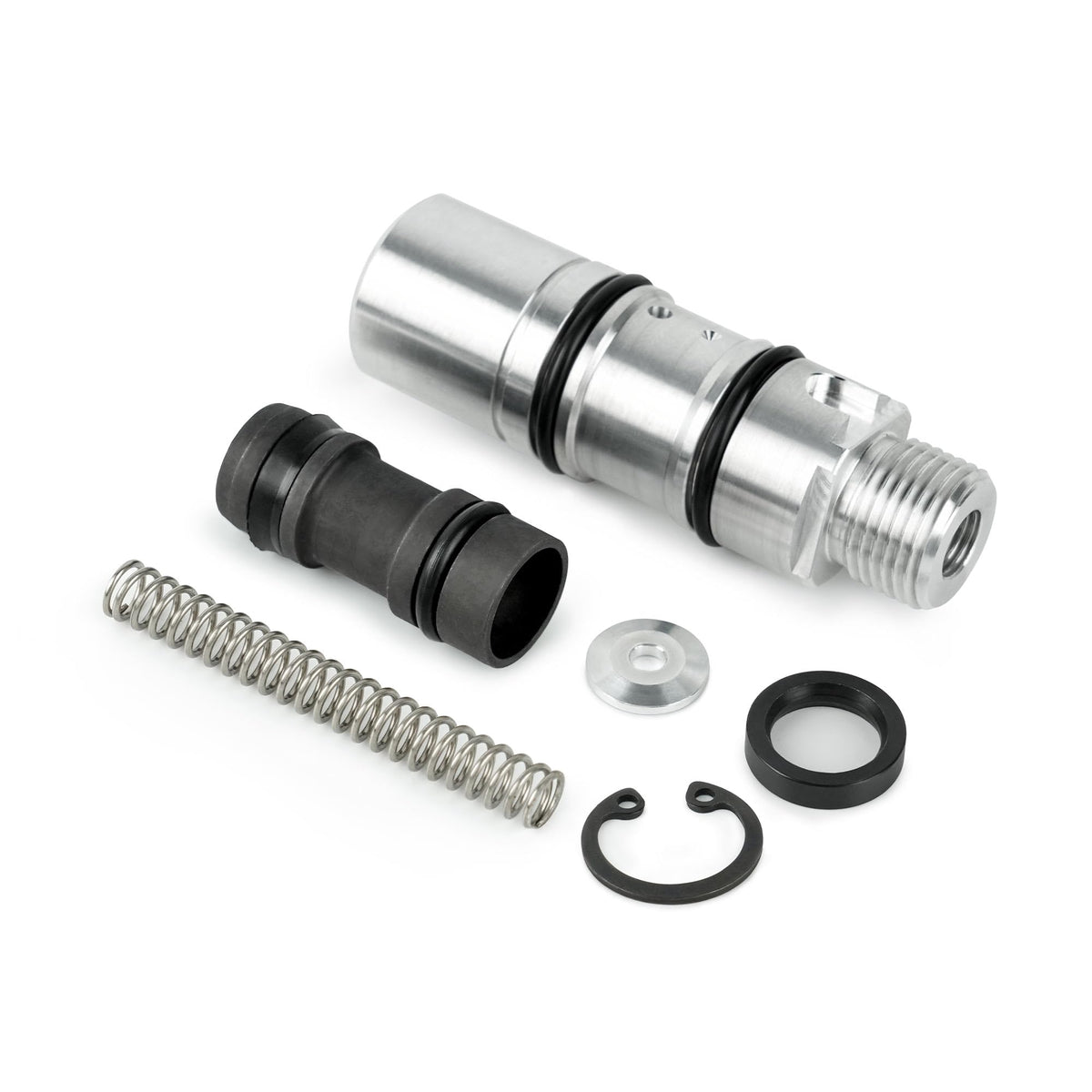 Camotokiit front view of assembled rear master cylinder unit, shows durable construction and direct replacement benefit