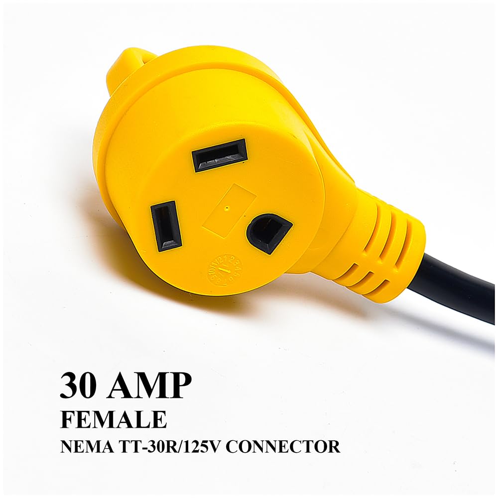 CAMPELIFY adapter plugged into household outlet powering RV essentials safely