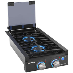 CAMPLUX front view showing sleek embedded cooktop and clean installation benefit