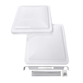 Camp'N front view of 14-inch vent cover showing clean white lid and fit benefits