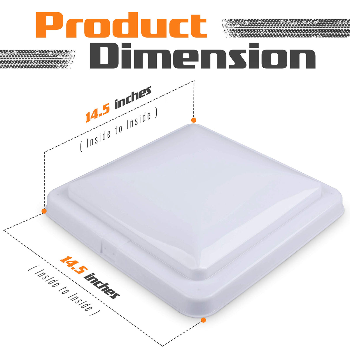 Camp'N vent cover beside a ruler showing 14x14 sizing for easy verification