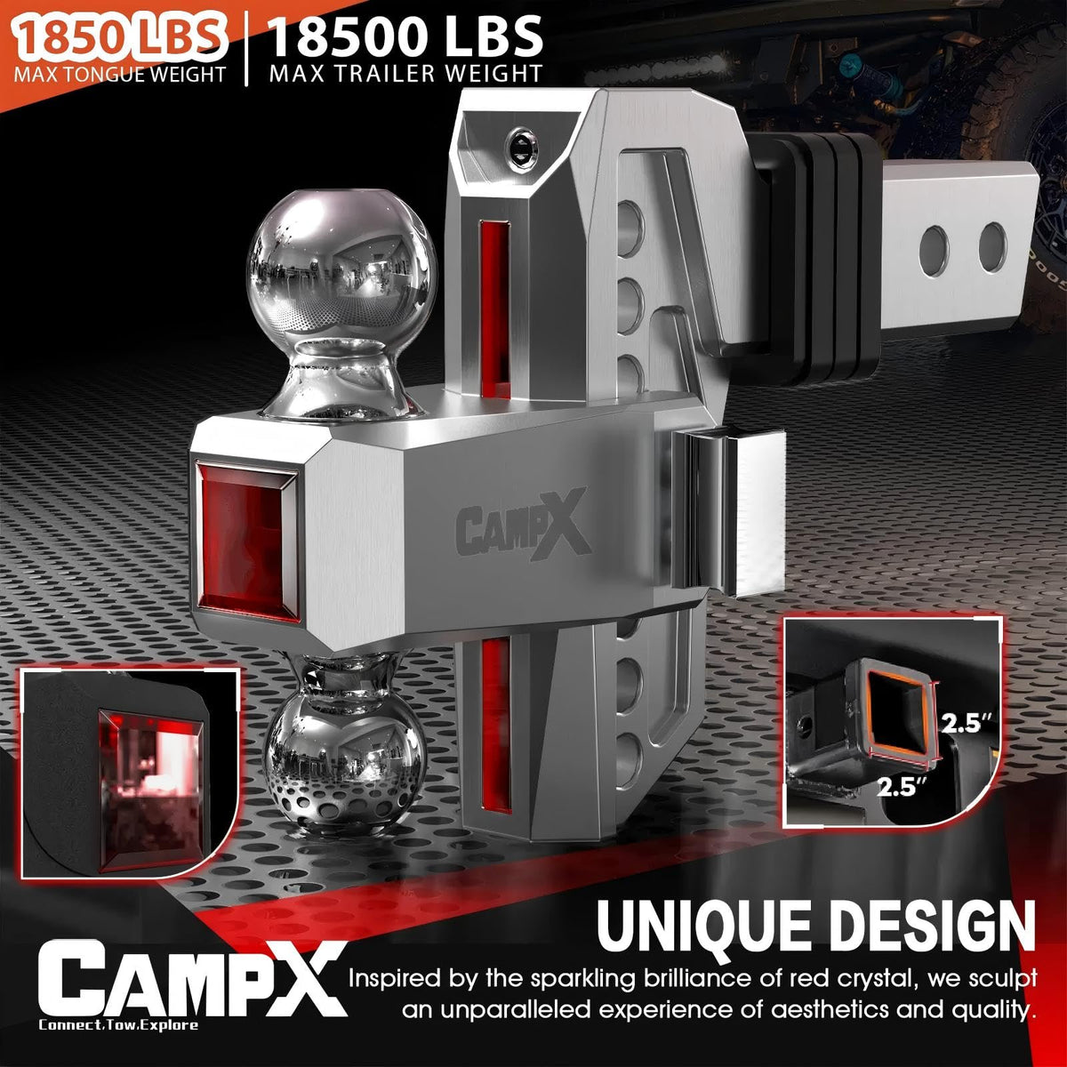 CAMPX close-up red crystal detail highlighting visibility and premium look