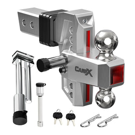CAMPX front profile silver hitch showing durable finish and secure fit benefit