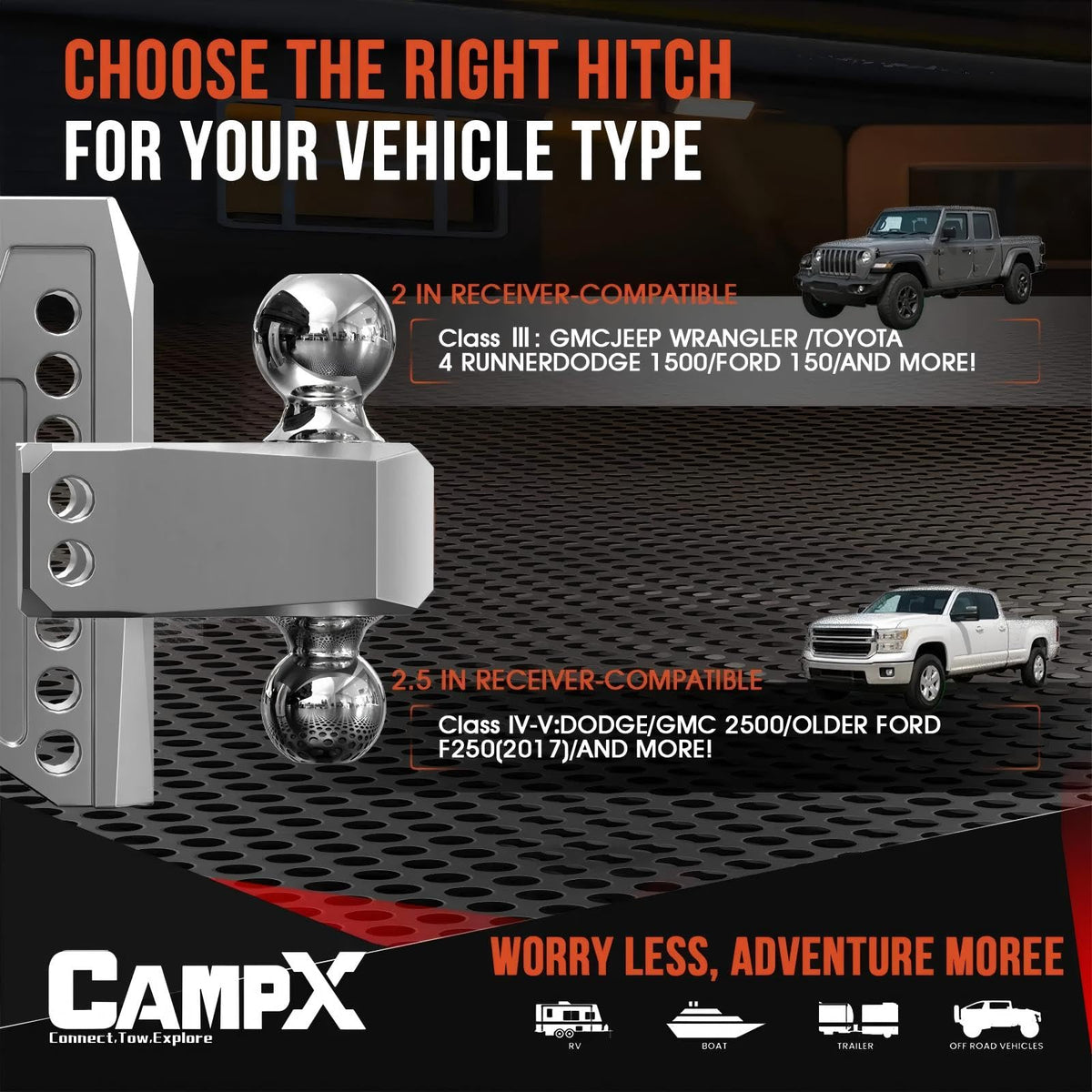 CAMPX lifestyle truck and trailer setup showing correct leveling and heavy-load towing benefit