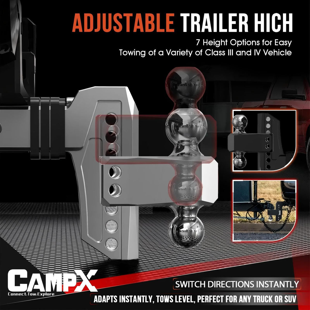 CAMPX side view showing adjustment scale and easy one-inch increments benefit