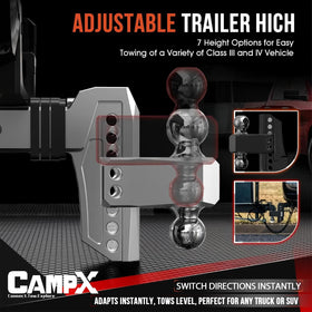 CAMPX side view showing adjustment scale and easy one-inch increments benefit