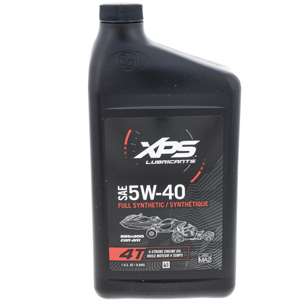 Can-Am 5W-40 oil bottle close-up emphasizing correct OEM formulation