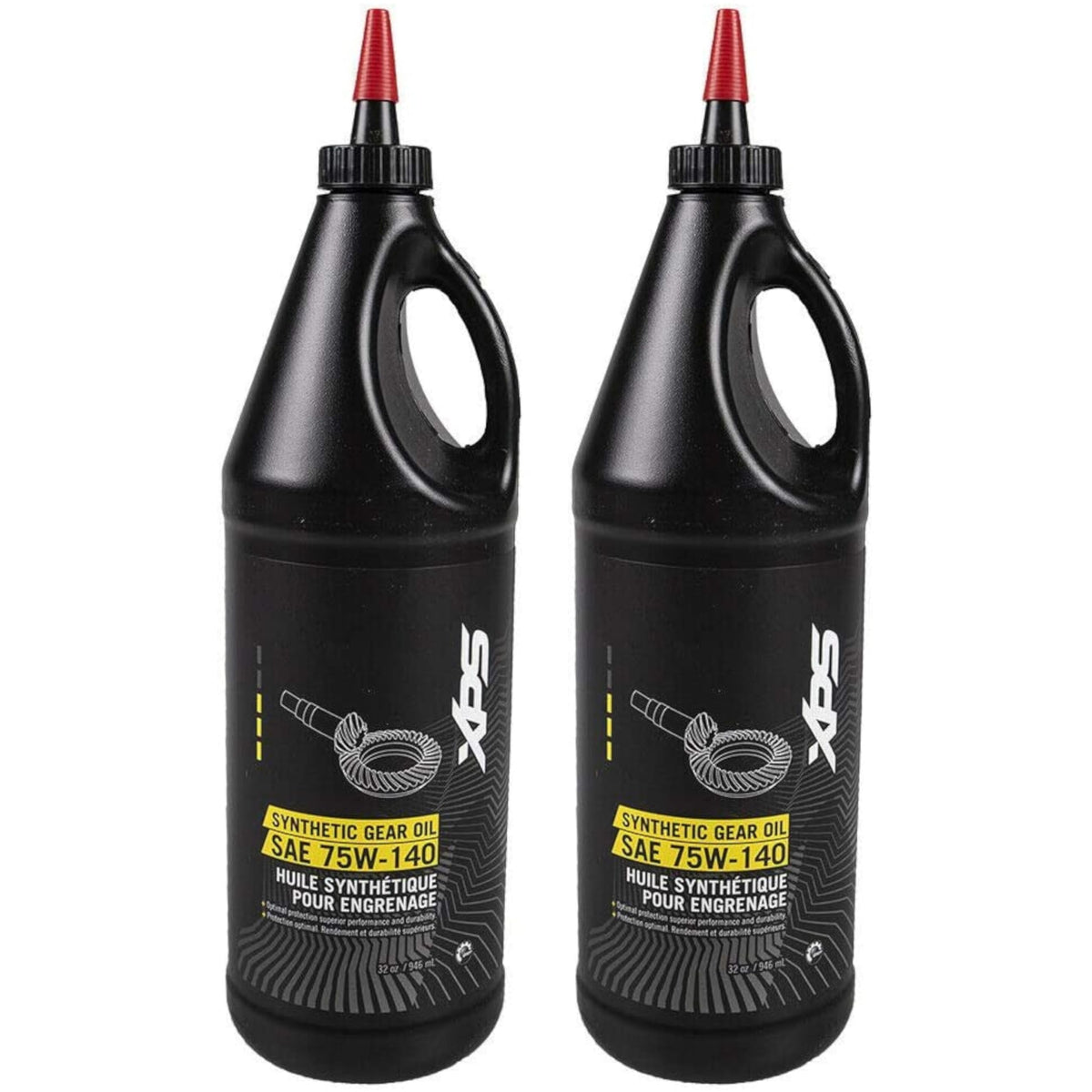 Can-Am 75W-140 front bottle view showing label and drivetrain protection benefit
