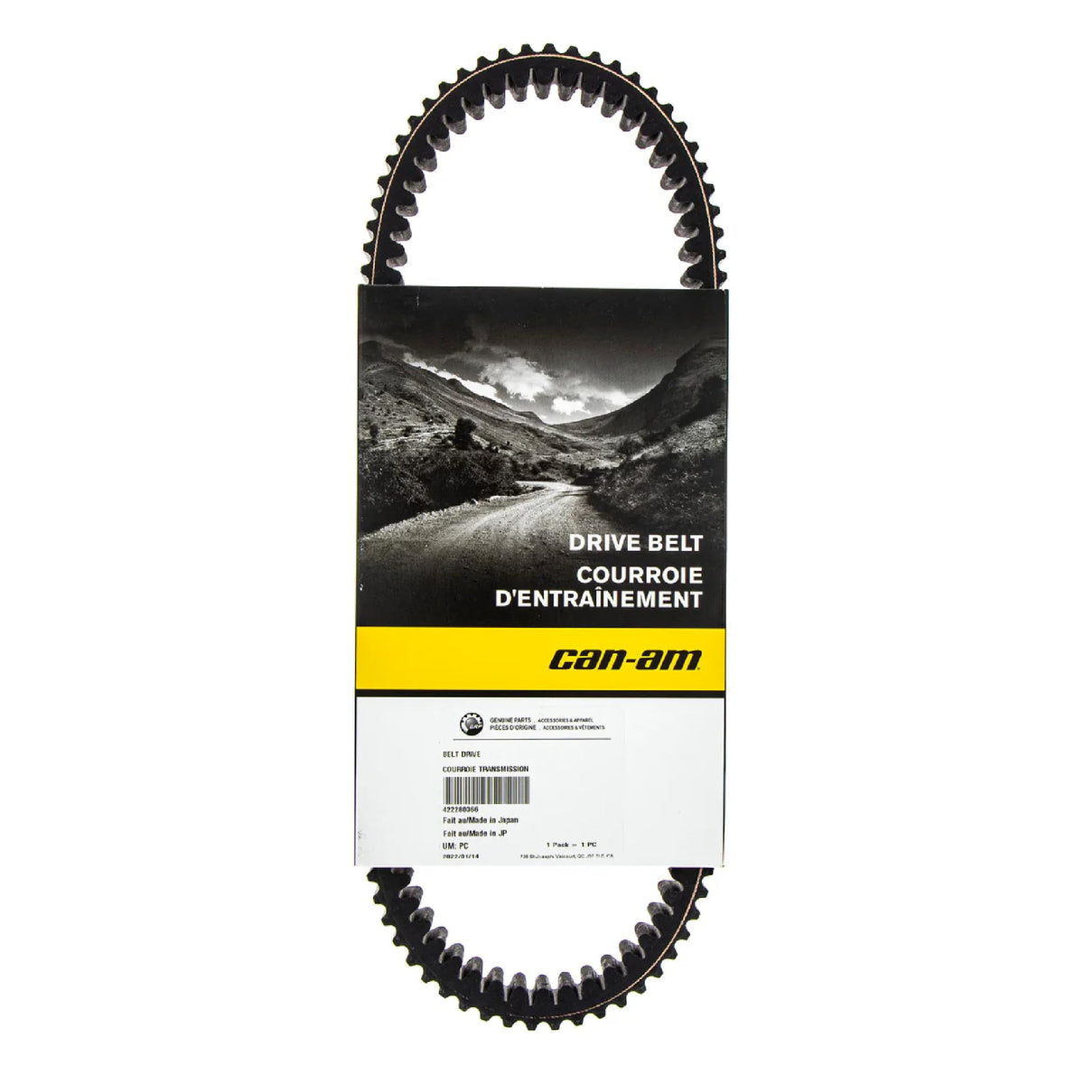 Can-Am clutch drive belt front packaging showing genuine OEM part benefit