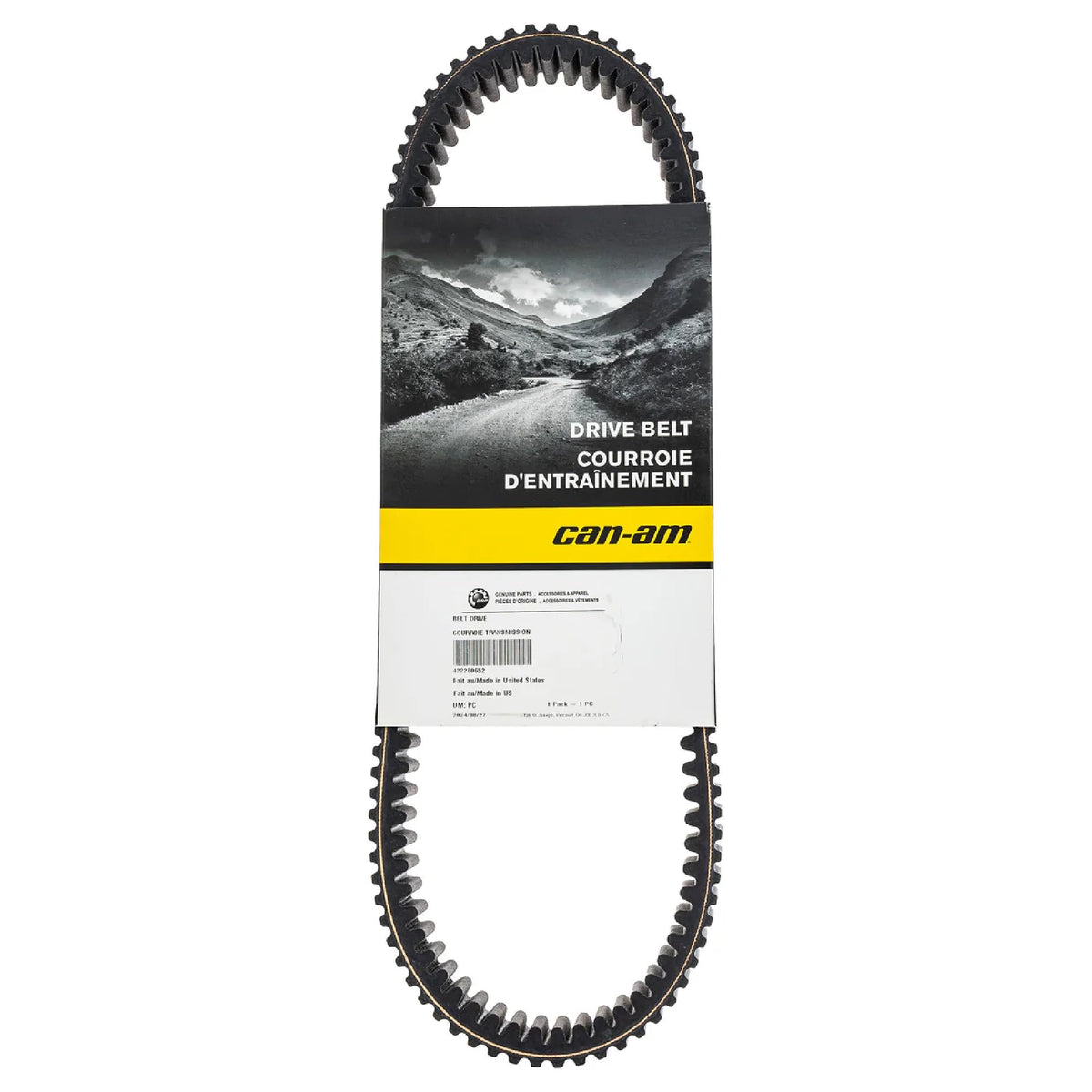 Can-Am OEM drive belt front view showing original packaging and part number