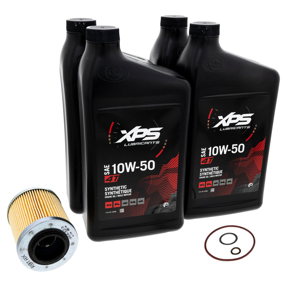 Can-Am 10W-50 oil bottle label close-up highlighting correct grade
