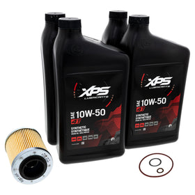 Can-Am 10W-50 oil bottle label close-up highlighting correct grade