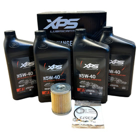 Can-Am oil change kit front packaging showing contents and OEM labeling for clean service