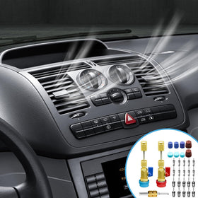 CANIPHA tool attached to car AC service port illustrating secure connection and reduced refrigerant loss