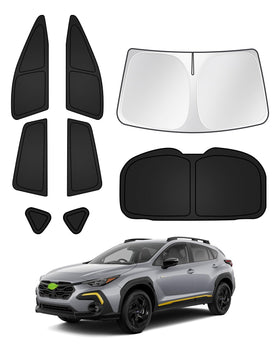 Canvcle front windshield shade fitted to Crosstrek reduces heat