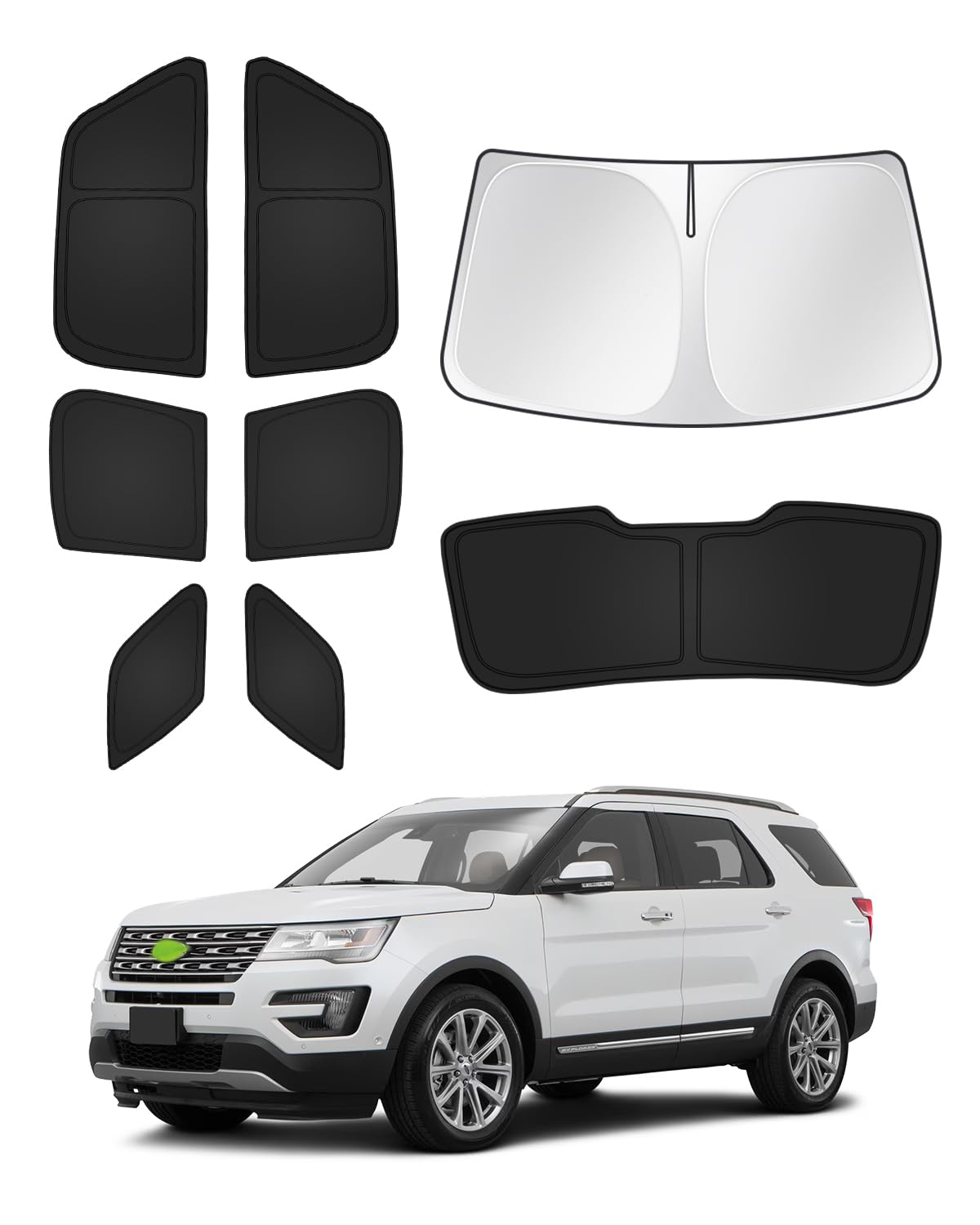 Canvcle windshield cover fitted to Ford Explorer front protecting dashboard and cooling interior