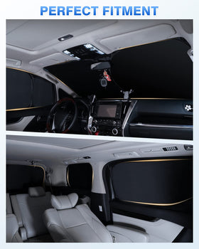 Canvcle folded shades compactly stored to save trunk space