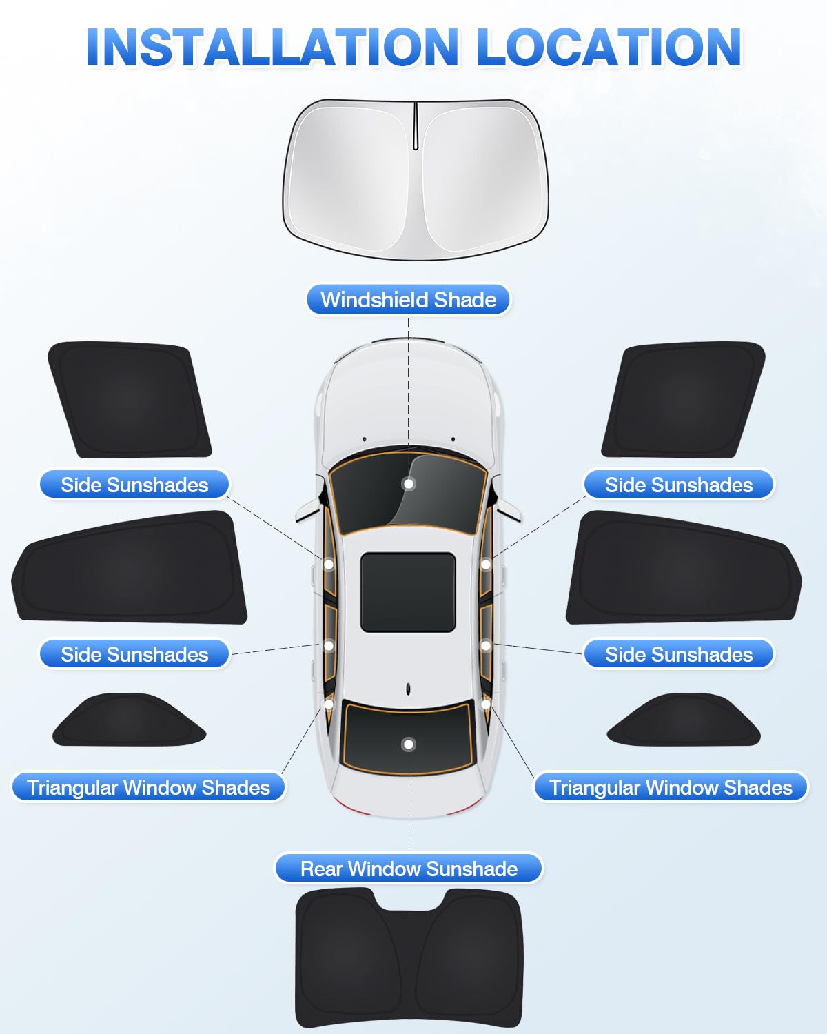 Canvcle sun shades folded compactly for storage in trunk, convenient and space-saving