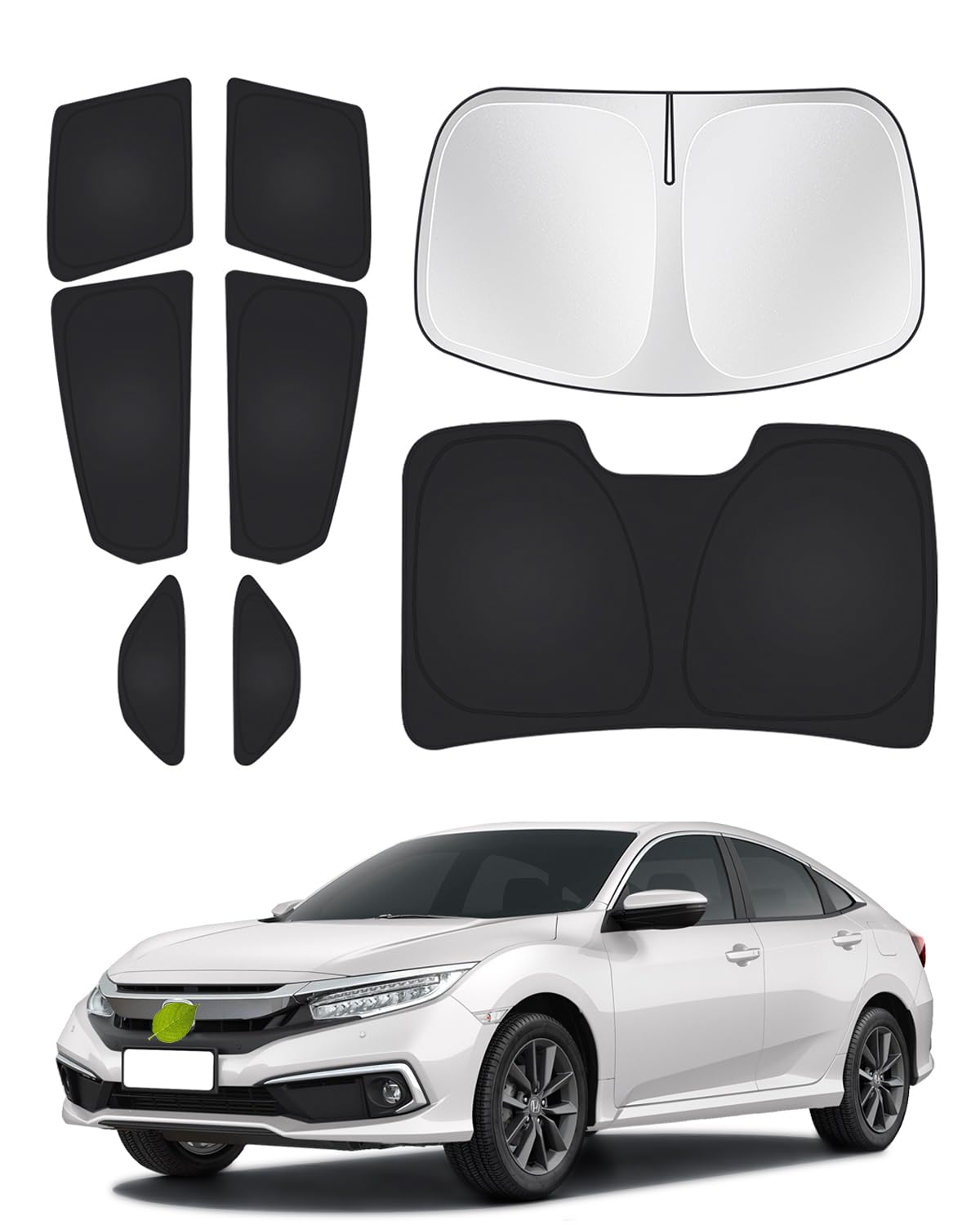Canvcle front windshield cover fitted on Honda Civic showing full sun protection and cooler interior