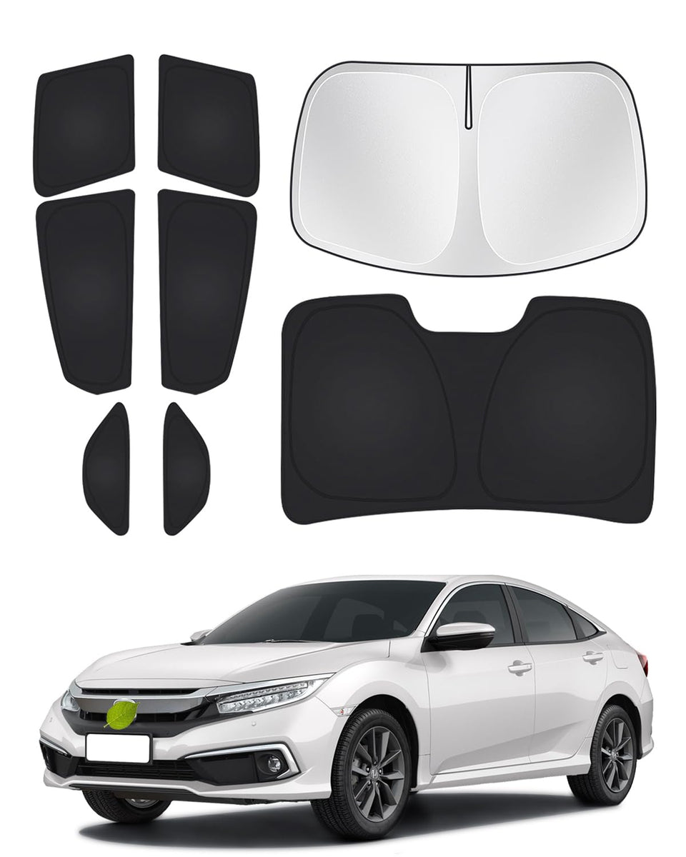 Canvcle front windshield cover fitted on Honda Civic showing full sun protection and cooler interior