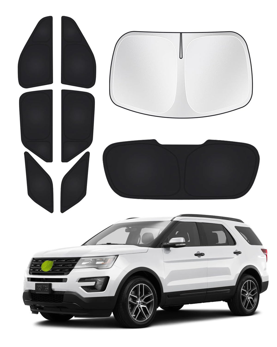 Canvcle front windshield cover fitted on Ford Explorer lowers cabin heat
