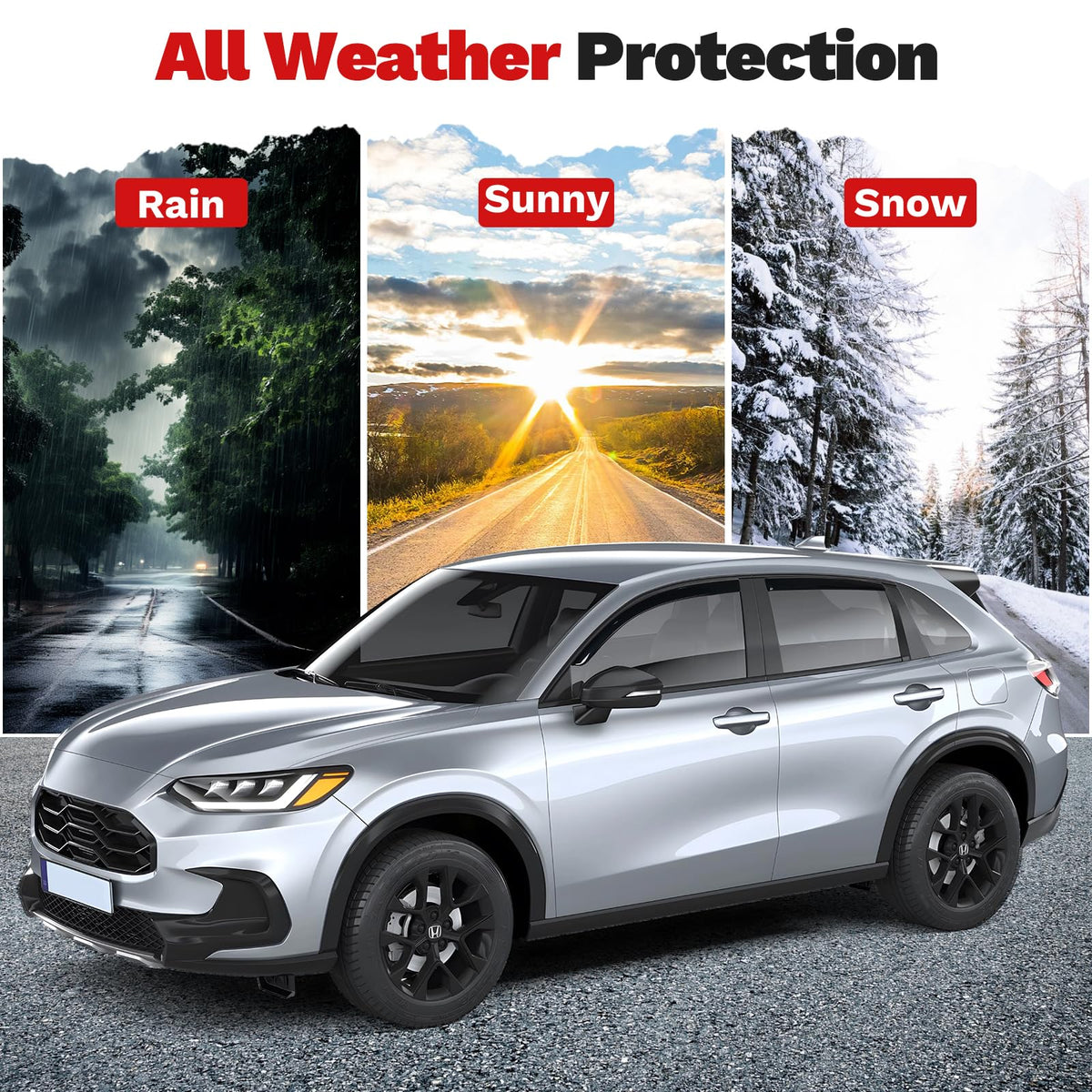 Canvcle visors on HR‑V in driveway, adds practical protection and improved comfort