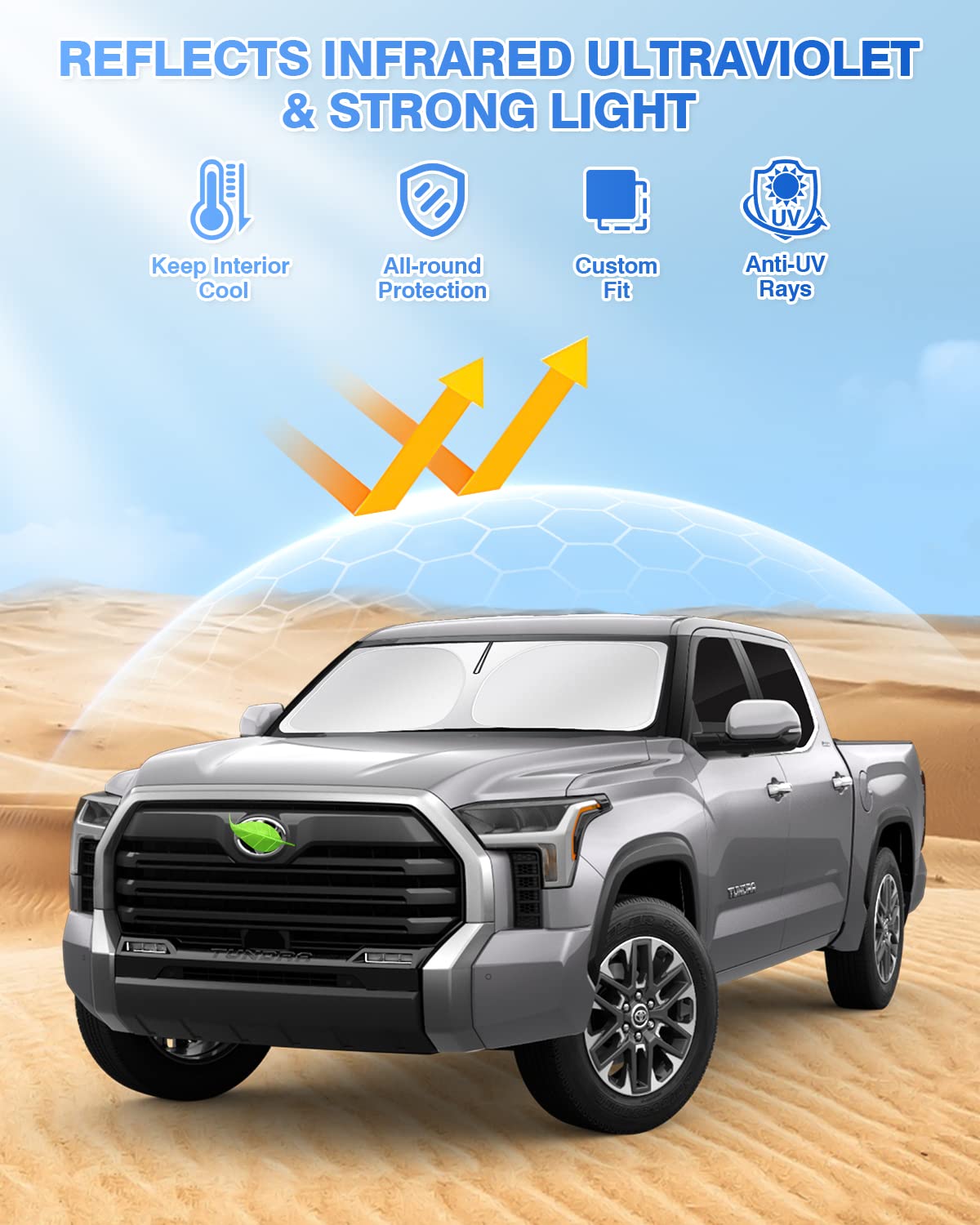Canvcle installed on Tundra front windshield lowering glare and heat