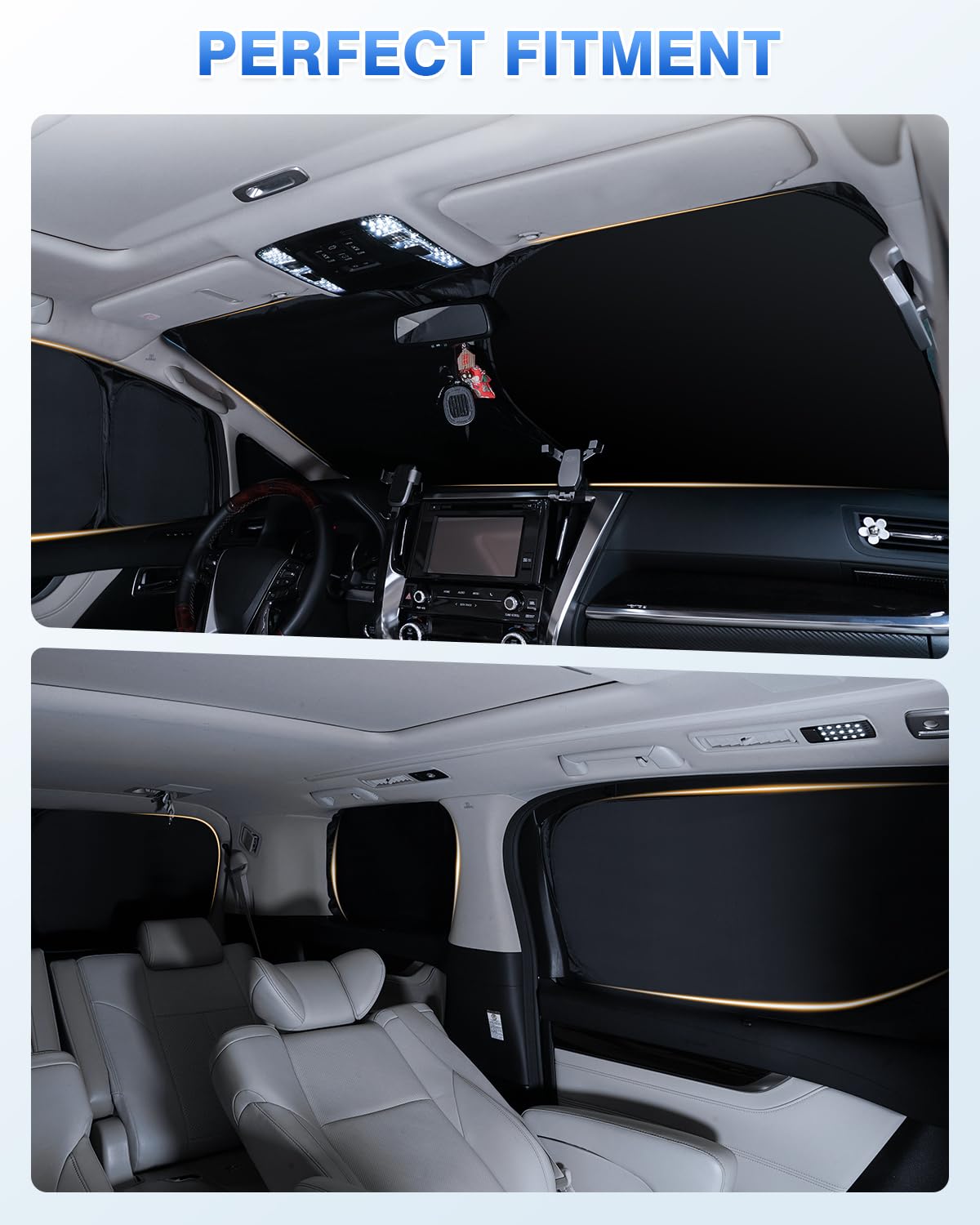 Canvcle sunshades inside Pacifica during camping offering privacy and rest