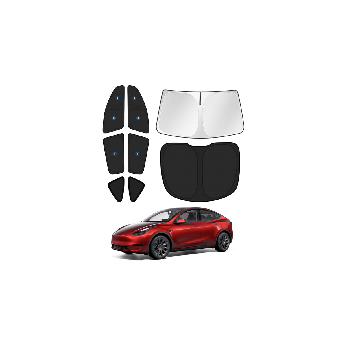 Canvcle front windshield sunshade fitted on Tesla Model Y reducing heat